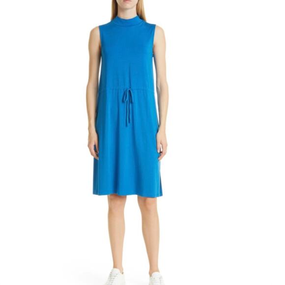 Eileen Fisher Womens Medium Mock Neck Tie Waist Sleeveless Dress NEW - Picture 1 of 11